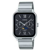 Casio Moon Phase Men's Watch Black Dial Silver Stainless Steel Band, MTP-M305D-1A2VDF